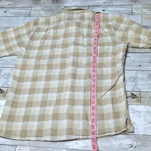 Patagonia hemp cotton blend tan plaid short sleeve button down collared shirt - Picture 6 of 8